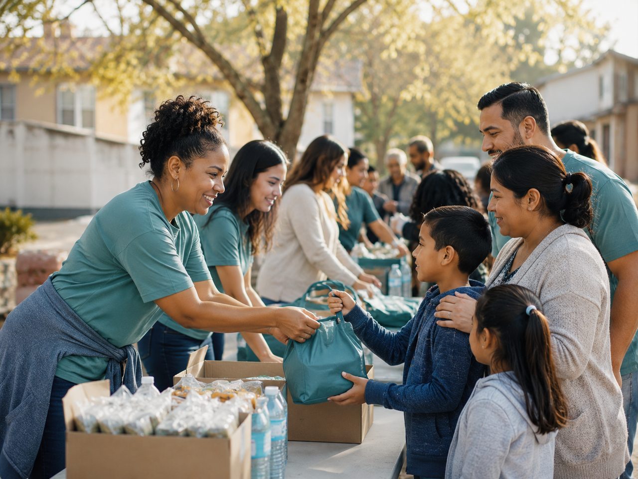 Volunteers serving together in the community.