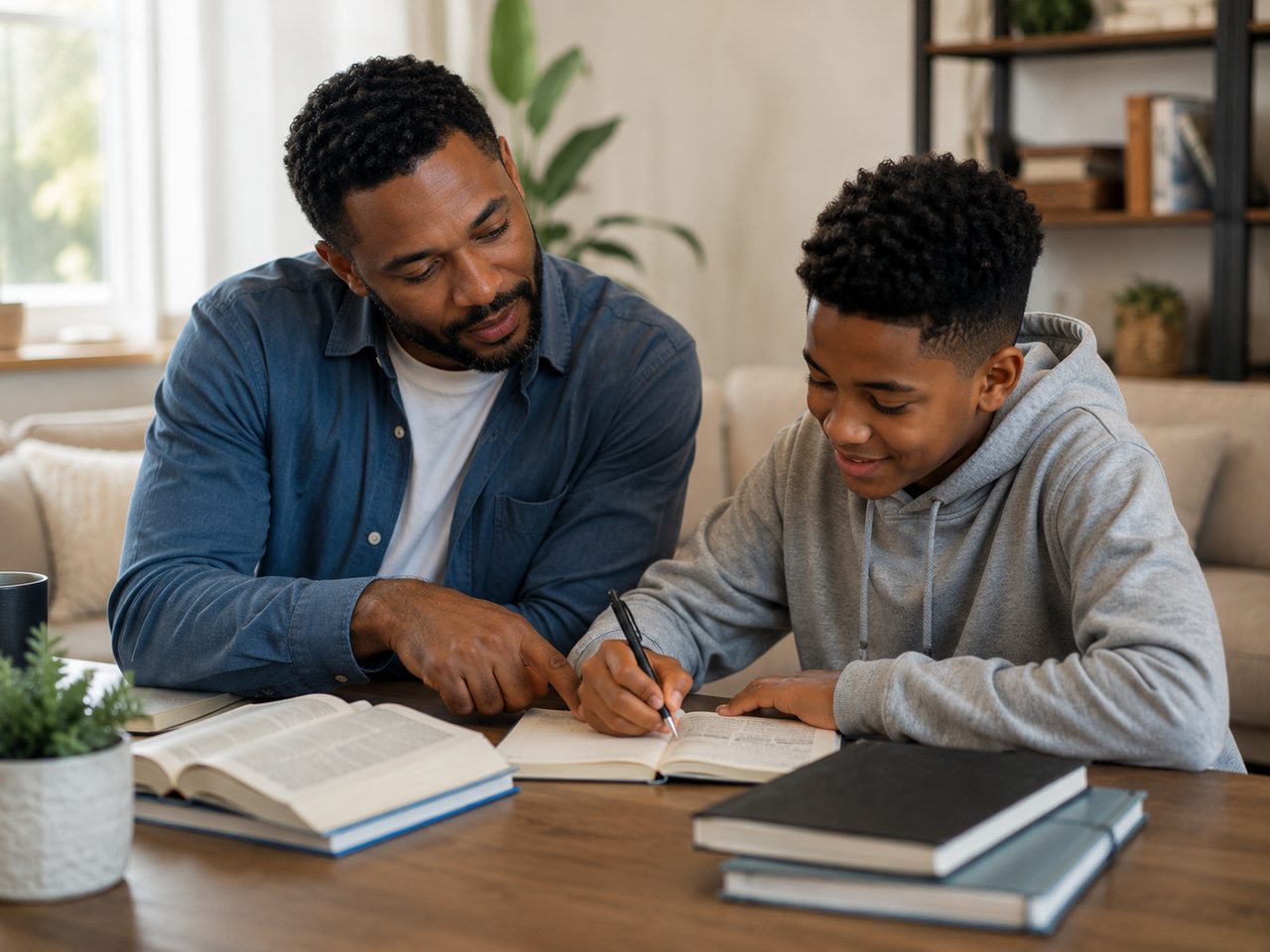 A mentor encouraging a young student.